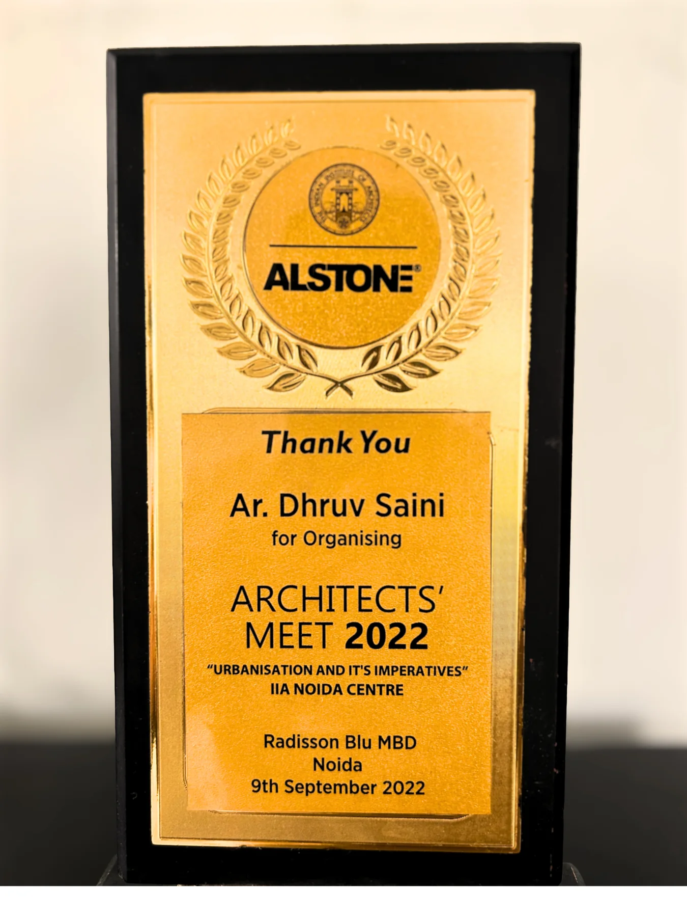 Architects Meet 2022 recognition plaque from IIA Noida Centre