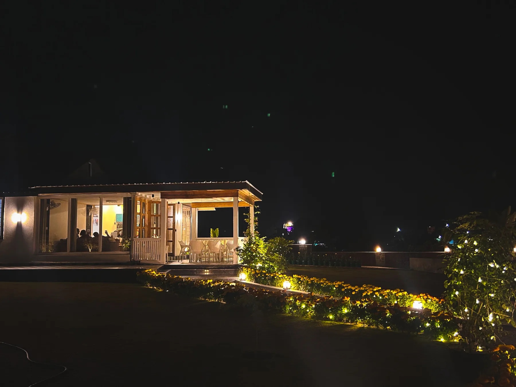 Evening view of a pavilion at the Mussoorie project