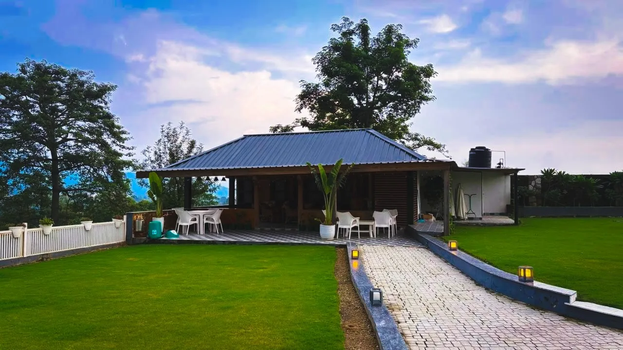 Lawn and pavilion at the Mussoorie property